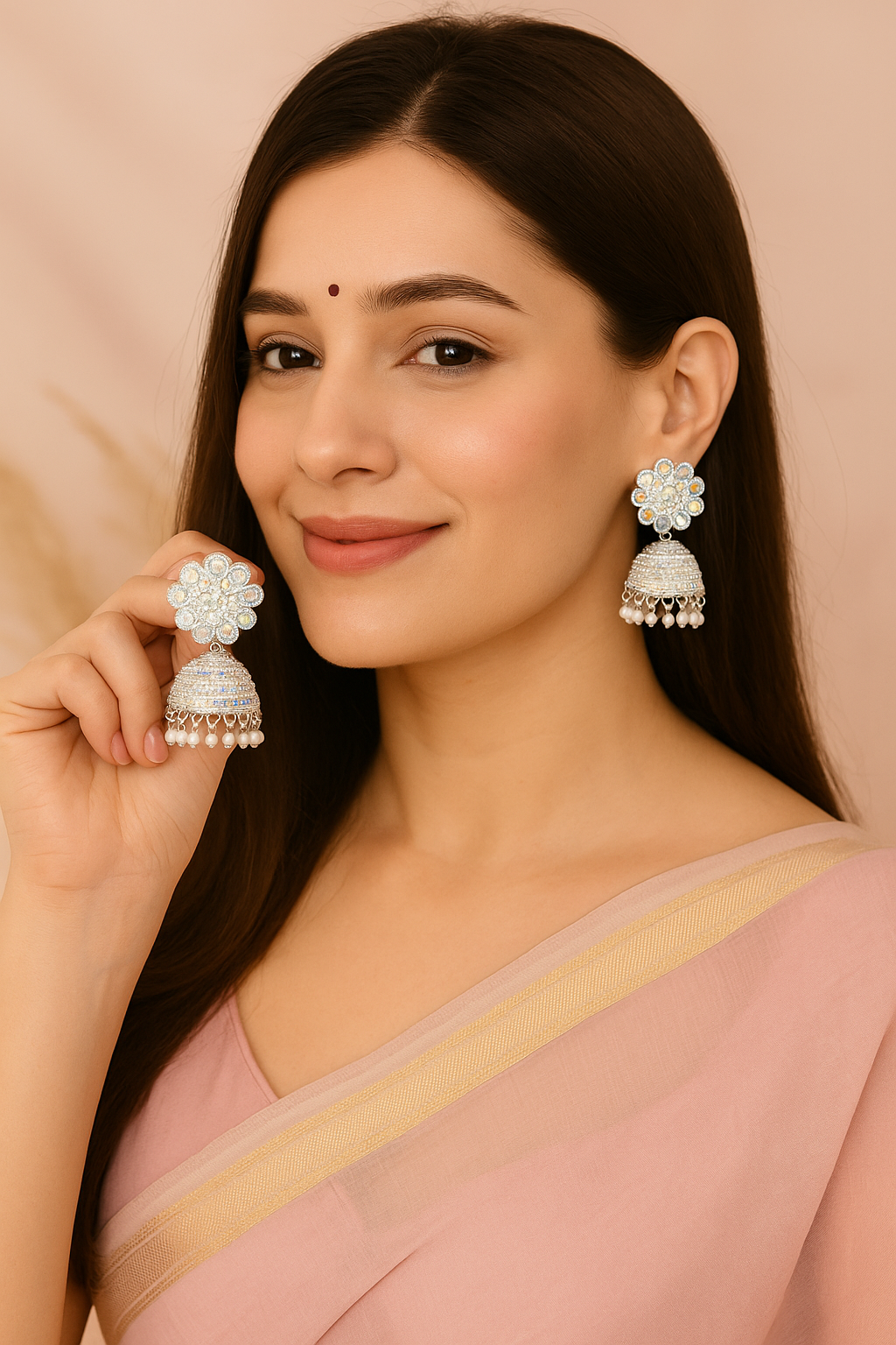✨ Silver Crystal Jhumka Earrings for Women | Designer Pearl Drop Earrings | Yovia Jewels Exclusive